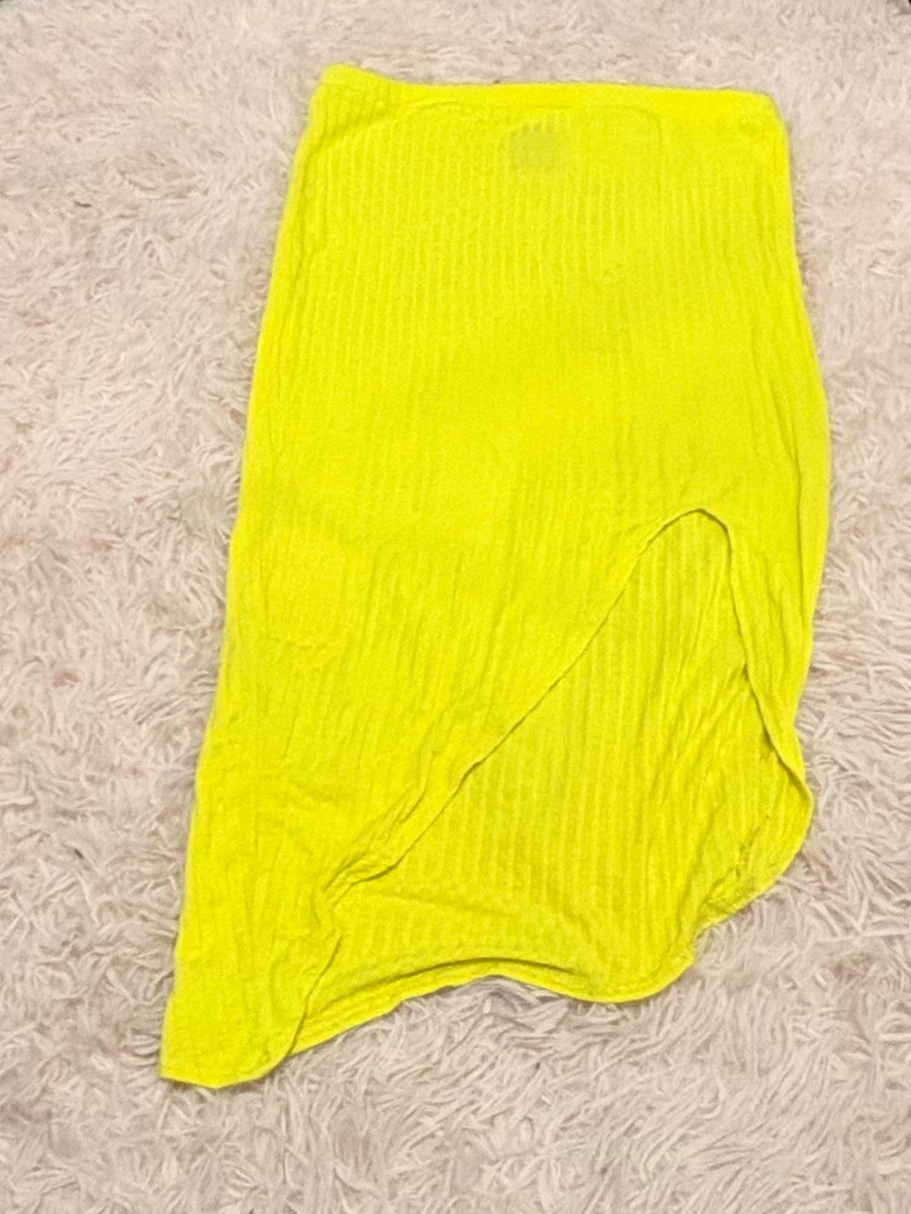 Neon Yellow Ribbed Midi Skirt - Women